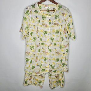 Hiromichi Nakano Womens Hawaiian Pajama Lounge Set Size L Short Sleeve Buttons